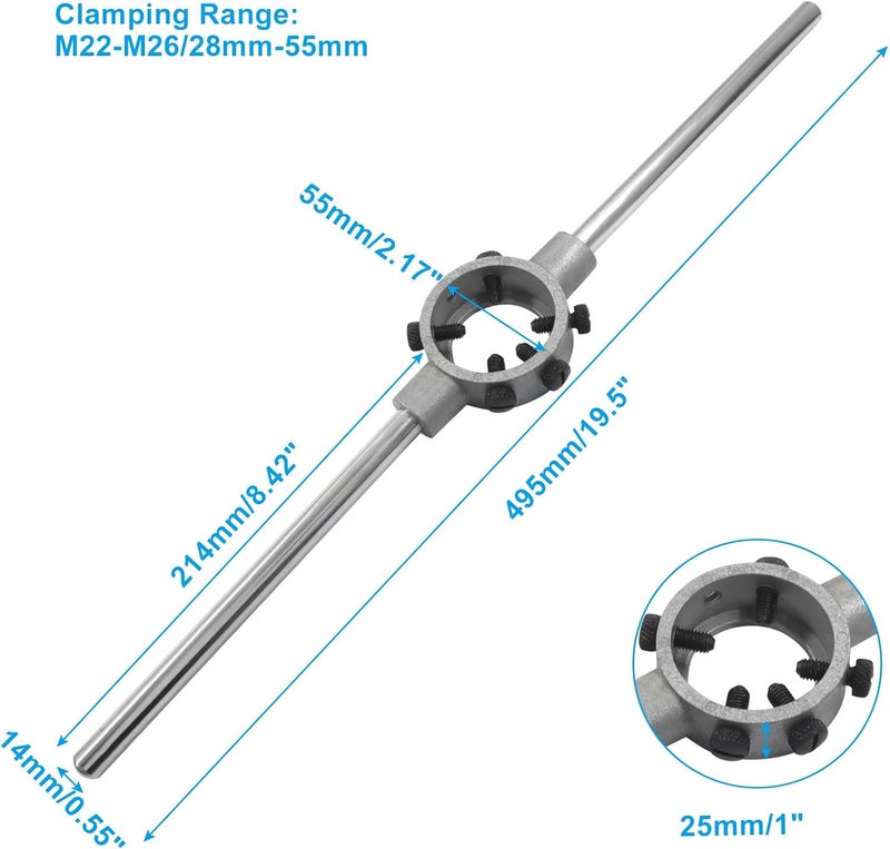 OSVJE Metric M22-M26 Die Round Die Stock Holder,Thread Tap Wrench Zinc Alloy Body Stock Holder with Additional Screws, Adjustable Removable Handle - Image 2